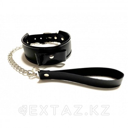 Ошейник с поводком из эко-кожи черный от sex shop Extaz