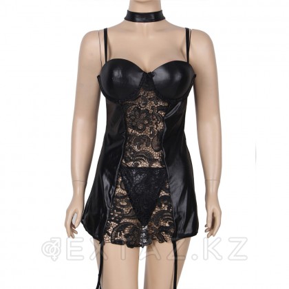 Платье кожаное с пажиками для чулок Ohyeah с кружевом +стринги, M-L от sex shop Extaz фото 9