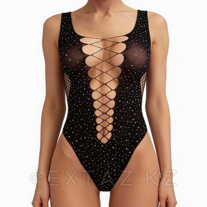 Черное боди с вырезами на животе искрящееся старазами (SPARK) (S/XXL) от sex shop Extaz