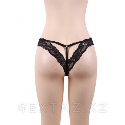 Трусики-танга женские с цветочным принтом черные (размер XL-2XL) от sex shop Extaz фото 2