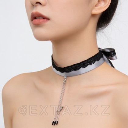 Атласный ошейник с зажимами для сосков Shades-of-Grey Play Nice от sex shop Extaz фото 2