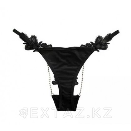Стринги с ажурными деталями и стразами (черные) от sex shop Extaz фото 3