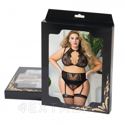 Комплект белья черный: бра, стринги и пояс с ремешками (размер XL-2XL) от sex shop Extaz фото 6