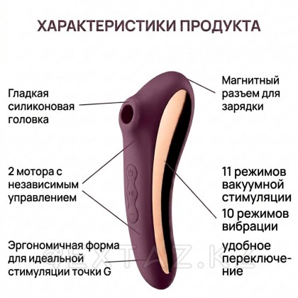 Вибромассажер с вакуумной стимуляцией Satisfyer Dual Kiss wine фиолетовый от sex shop Extaz фото 10