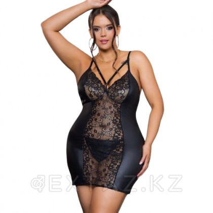 Кожаное платье с кружевом и стрепами Ohyeah Sexy Black +стринги, XL-2XL от sex shop Extaz