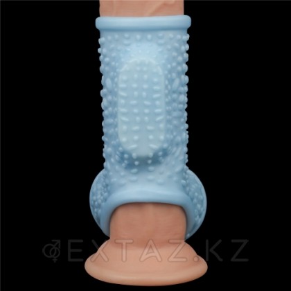 Насадка на пенис с вибрацией с рукавом для мошонки Drip Knights Ring голубая (13,3*2,8) от sex shop Extaz фото 3