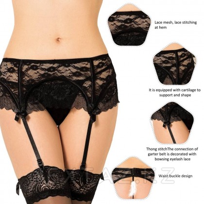 Кружевной пояс для чулок + стринги черные Sexy Lace (размер XS-S) от sex shop Extaz фото 6