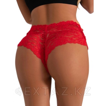 Кружевные трусики с шнуровкой на высокой посадке, красные, 3XL-4XL от sex shop Extaz