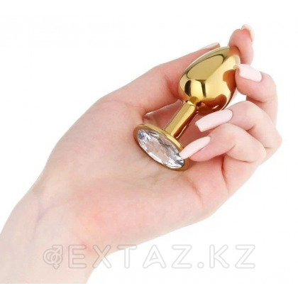 Анальная пробка золотистая с прозрачным кристаллом (27 мм.) от sex shop Extaz фото 4