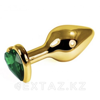 Золотая пробка с зелёным кристаллом в форме сердца от sex shop Extaz
