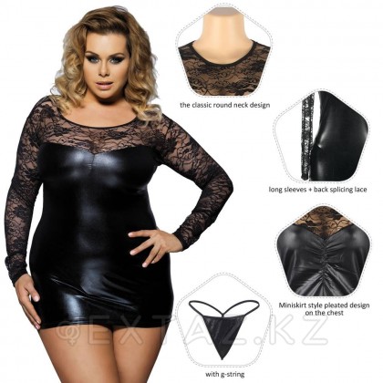 Кожаное платье с кружевной отделкой Ohyeah Sexy lace +стринги, L - extaz.kz фото 4 Кожаное платье с кружевной отделкой Ohyeah Sexy lace +стринги, L от sex shop Extaz фото 4