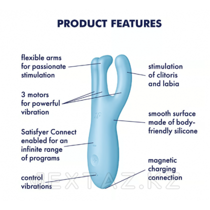 Клиторальный вибростимулятор Satisfyer Threesome 4 Connect App голубой от sex shop Extaz фото 9