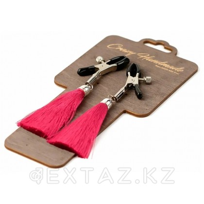 Зажимы на соски «прищепки» с кисточками из шелка розовые от sex shop Extaz фото 2