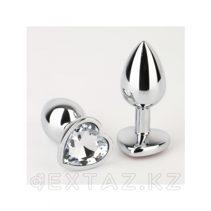 Анальная пробка серебряная, с прозрачным кристаллом в форме сердца (28 мм.) от sex shop Extaz фото 2