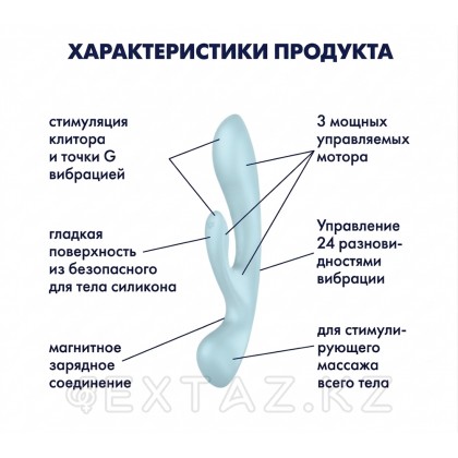 Вибратор-кролик Satisfyer Triple Oh светло-голубой от sex shop Extaz фото 2