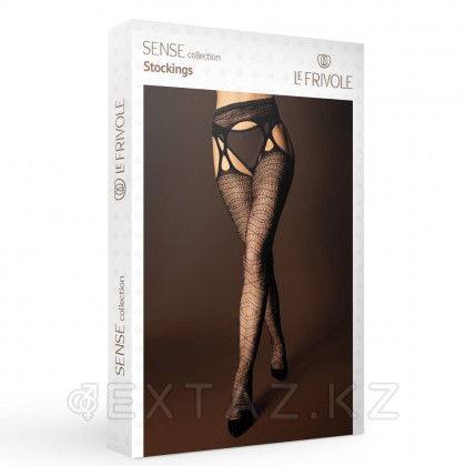 Черные сетчатые чулки с поясом и ромбовидным узором (SENSE) (S/XL) от sex shop Extaz фото 4