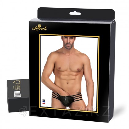 Кожаные мужские стринги Ohyeah Zipper Black, на молнии со стрепами, M от sex shop Extaz фото 2
