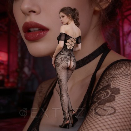Боди сетка с принтом роз от Moonlight модель №10 черная от sex shop Extaz фото 5