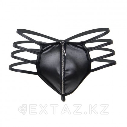 Кожаные мужские стринги Ohyeah Zipper Black, на молнии со стрепами, XL от sex shop Extaz фото 7