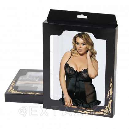Прозрачный бэби-долл с вышивкой и оборками черный (размер M-L) от sex shop Extaz фото 5