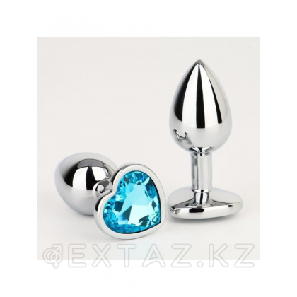 Анальная пробка серебряная, с голубым кристаллом в форме сердца (28 мм.) от sex shop Extaz фото 2