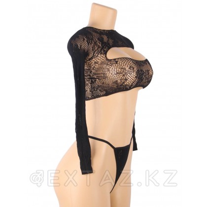 Сексуальный набор: прозрачный топ с длинным рукавом и стринги черный (размер XS-М) от sex shop Extaz фото 3