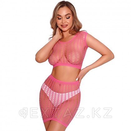 Комплект эротический: топ и юбка из ажурной сетки Amor El, розовый, S/L от sex shop Extaz