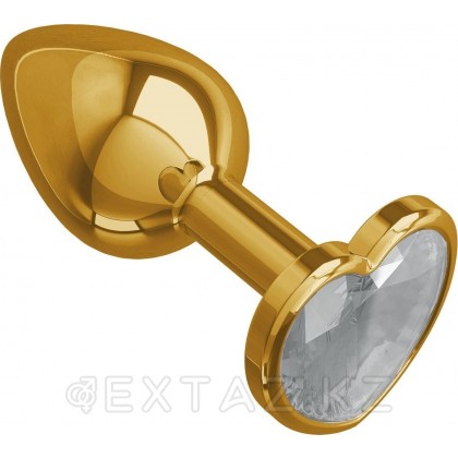 Золотая пробка с белым кристаллом в форме сердца, 8см*3,3см от sex shop Extaz