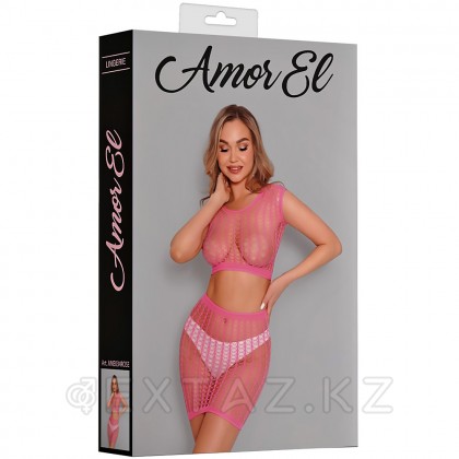 Комплект эротический: топ и юбка из ажурной сетки Amor El, розовый, S/L от sex shop Extaz фото 5