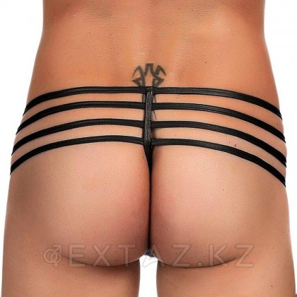 Кожаные мужские стринги Ohyeah Zipper Black, на молнии со стрепами, M от sex shop Extaz фото 3