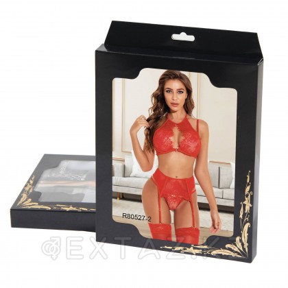 Комплект белья красный: бра, стринги и пояс с ремешками (размер XS-S) от sex shop Extaz фото 7
