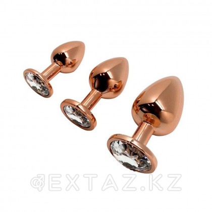 Анальная пробка золотистого цвета с белым кристаллом Tralalo от WOOOMY  (M: 8*3,4 см.) от sex shop Extaz фото 3