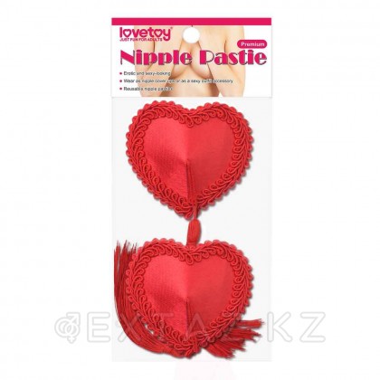 Красные пэстисы на соски в виде сердечек с кисточками (многоразовые) от sex shop Extaz