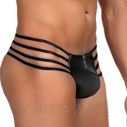 Кожаные мужские стринги Ohyeah Zipper Black, на молнии со стрепами, M от sex shop Extaz фото 2