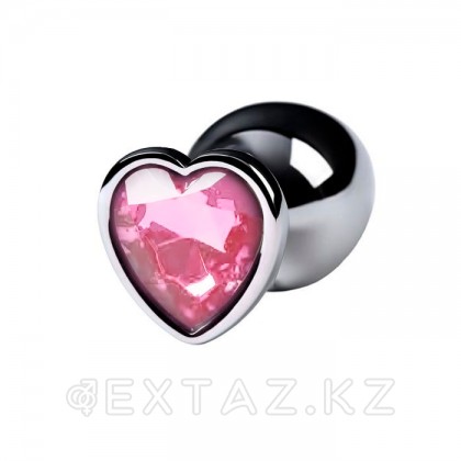 Металлическая анальная пробка - цвет серебро, розовый кристалл, размер M от sex shop Extaz фото 3
