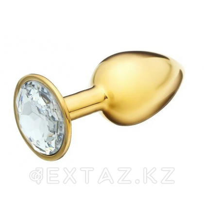 Анальная пробка золотистая с прозрачным кристаллом (27 мм.) от sex shop Extaz фото 3