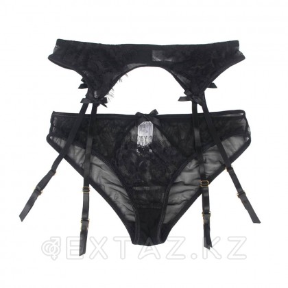 Пояс для чулок с ремешками и трусики черные Flower&bow (XL-2XL) от sex shop Extaz фото 7