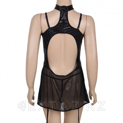 Платье кожаное с пажиками для чулок Ohyeah с кружевом +стринги, M-L от sex shop Extaz фото 8