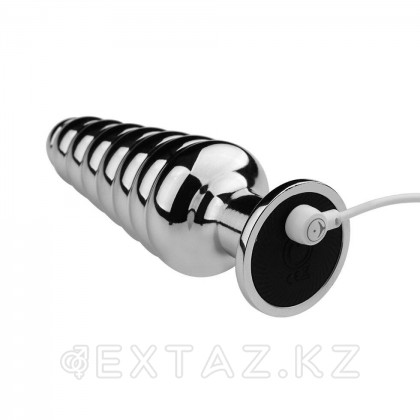 Металлическая анальная пробка-елочка с вибрацией на пульте ДУ от sex shop Extaz фото 4