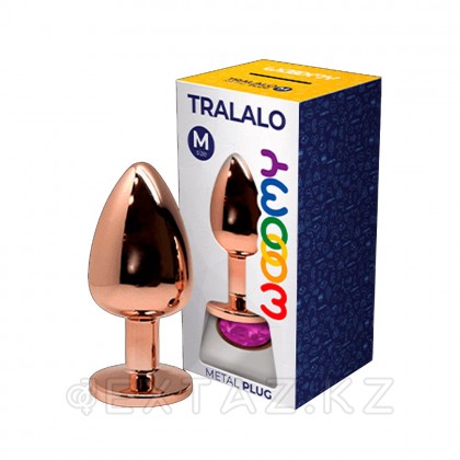 Анальная пробка металлическая Tralalo золотая с розовым кристаллом от WOOOMY (8*3,4 см.) от sex shop Extaz