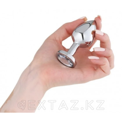 Анальная пробка серебряная с прозрачным кристаллом (34 мм.) от sex shop Extaz фото 4