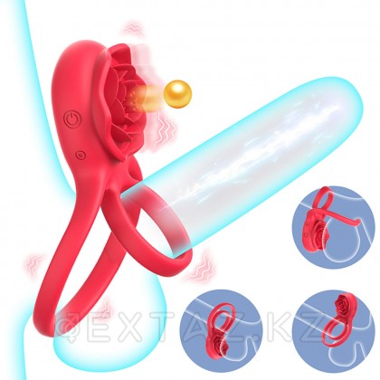 Двойное эрекционное кольцо с вибрацией и стимулятором клитора Rose от sex shop Extaz фото 8