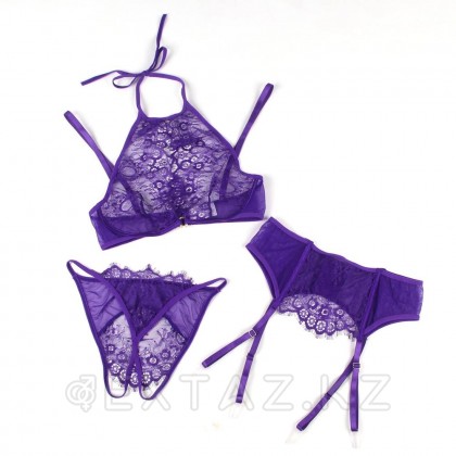 Комплект белья лиловый: бра, стринги и пояс с ремешками (размер XS-S) от sex shop Extaz фото 4