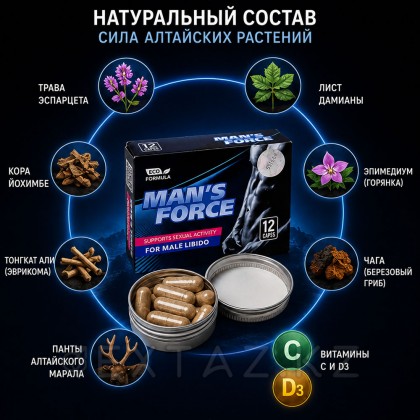 Концентрат пищевой MAN'S FORCE для мужчин, на основе растительного сырья, 12 капсул от sex shop Extaz фото 5