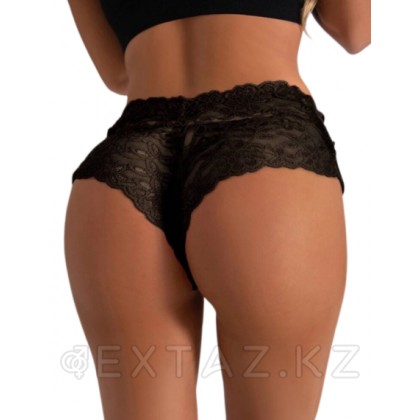 Кружевные трусики с шнуровкой на высокой посадке, черные, 3XL-4XL от sex shop Extaz