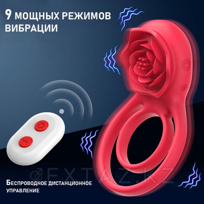 Двойное эрекционное кольцо с вибрацией и стимулятором клитора Rose от sex shop Extaz фото 3