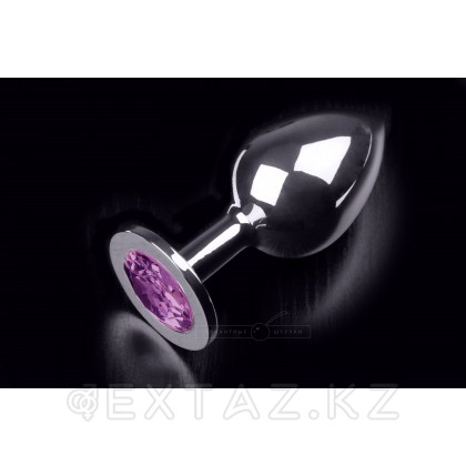 Большая серебристая анальная пробка с круглым кончиком и ярким кристаллом - 9 см Фиолетовый от sex shop Extaz фото 2