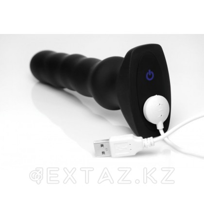 XR Brands Silicone Vibrating & Squirming Plug with Remote Control - Вибромассажер с функцией волн, 19.5х4.5 см Черный от sex shop Extaz фото 4