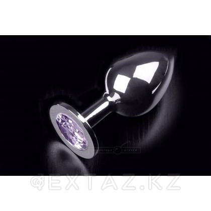 Большая серебристая анальная пробка с круглым кончиком и ярким кристаллом - 9 см Фиолетовый от sex shop Extaz фото 3