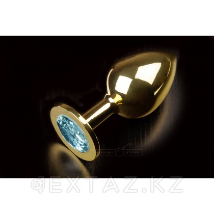Большая тяжелая  300 г. золотая анальная пробка с закругленным кончиком и кристаллом - 9х3.5 см Синий от sex shop Extaz фото 3